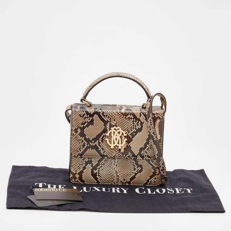 Pre Owned Roberto Cavalli Brown/Beige Python Top Handle Bag