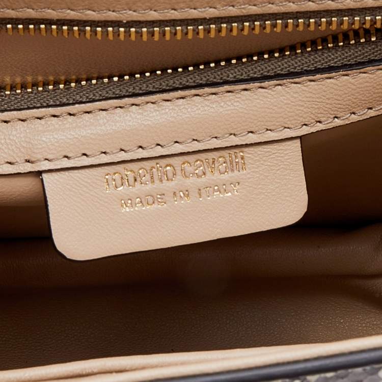 Pre Owned Roberto Cavalli Brown/Beige Python Top Handle Bag