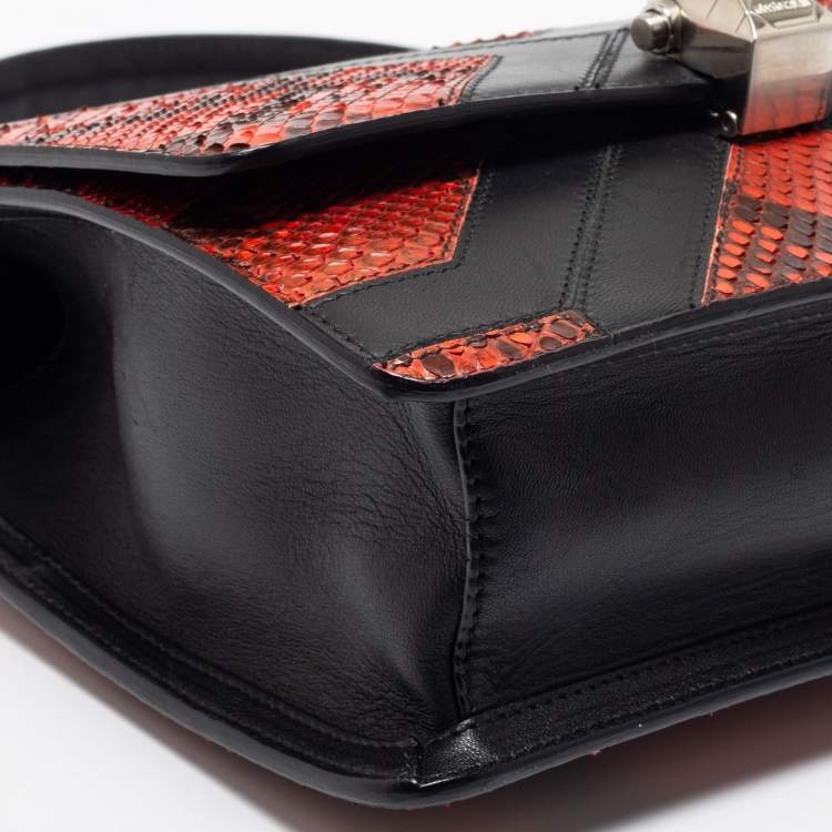 Pre Owned Roberto Cavalli Rust/Black Python and Leather Hera Shoulder Bag