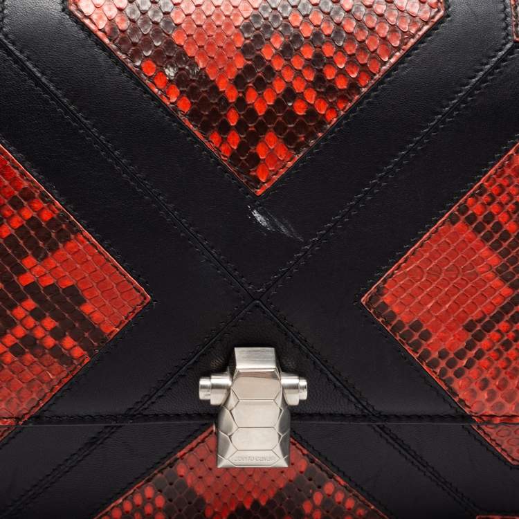 Pre Owned Roberto Cavalli Rust/Black Python and Leather Hera Shoulder Bag