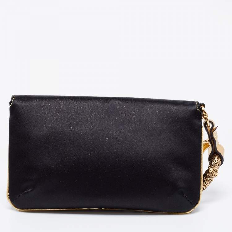 Pre Owned Roberto Cavalli Black Satin Serpent Bracelet Clutch