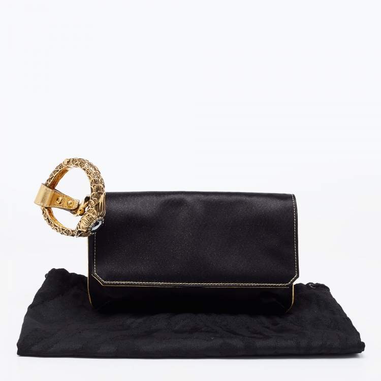 Pre Owned Roberto Cavalli Black Satin Serpent Bracelet Clutch