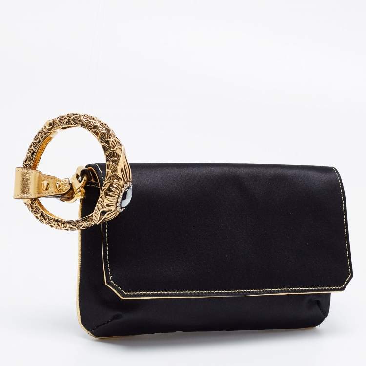 Pre Owned Roberto Cavalli Black Satin Serpent Bracelet Clutch