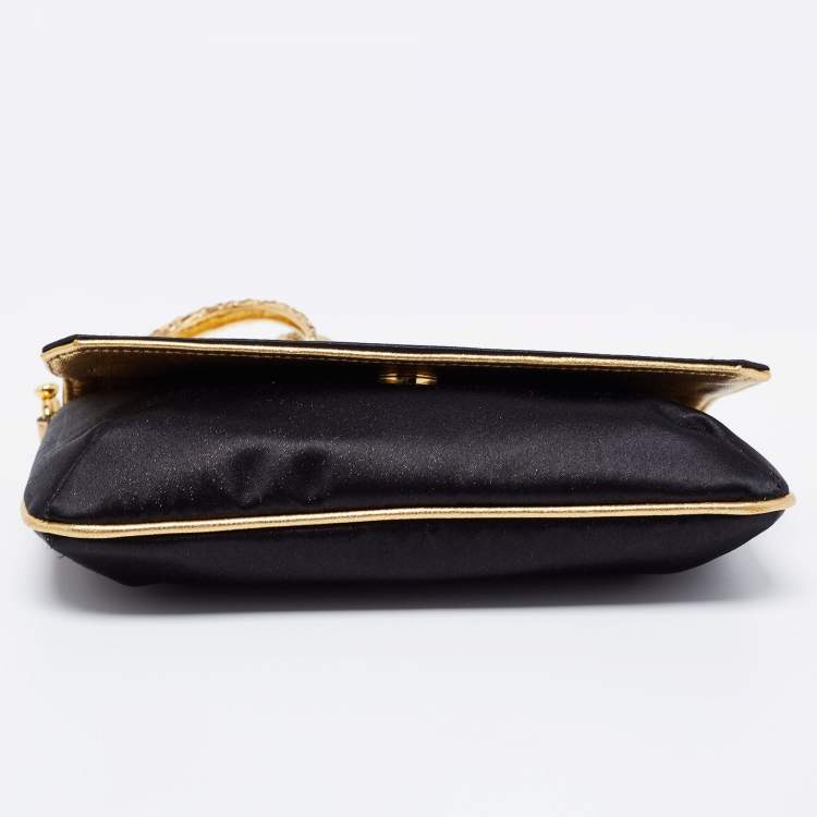 Pre Owned Roberto Cavalli Black Satin Serpent Bracelet Clutch
