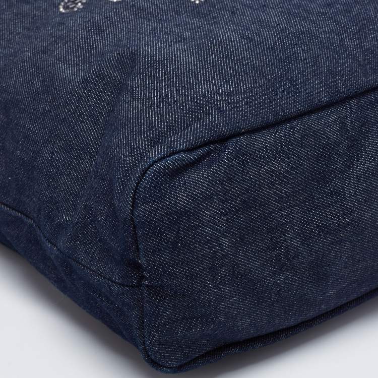 Pre Owned Roberto Cavalli Navy Blue Denim Studded Logo Tote