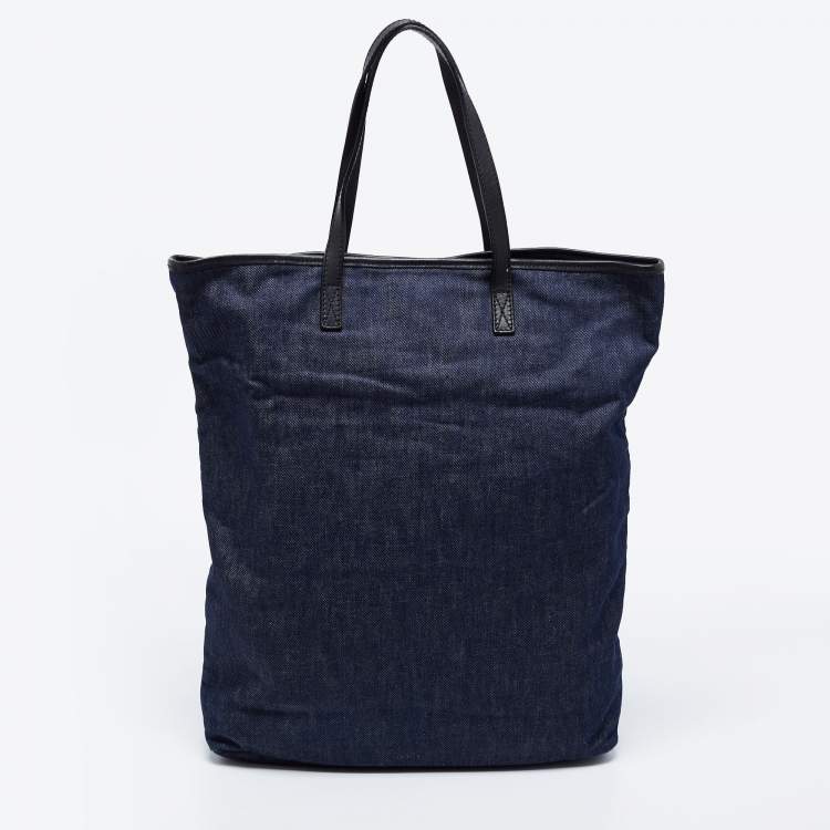 Pre Owned Roberto Cavalli Navy Blue Denim Studded Logo Tote