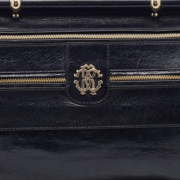 Pre Owned Roberto Cavalli Black Leather Zip Detail Chain Shoulder Bag