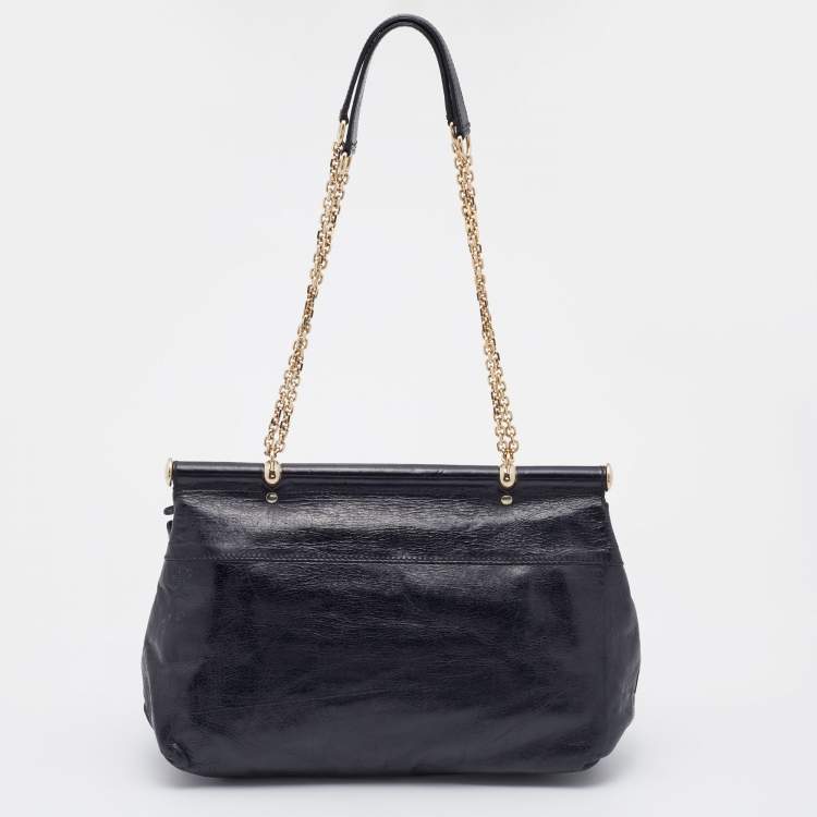 Pre Owned Roberto Cavalli Black Leather Zip Detail Chain Shoulder Bag