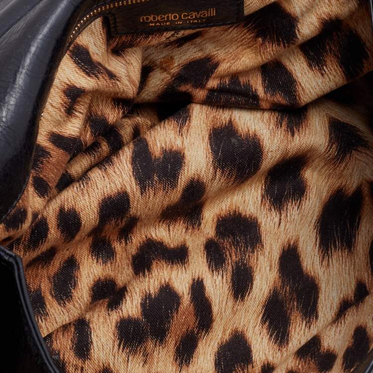 Pre Owned Roberto Cavalli Black Leather Zip Detail Chain Shoulder Bag