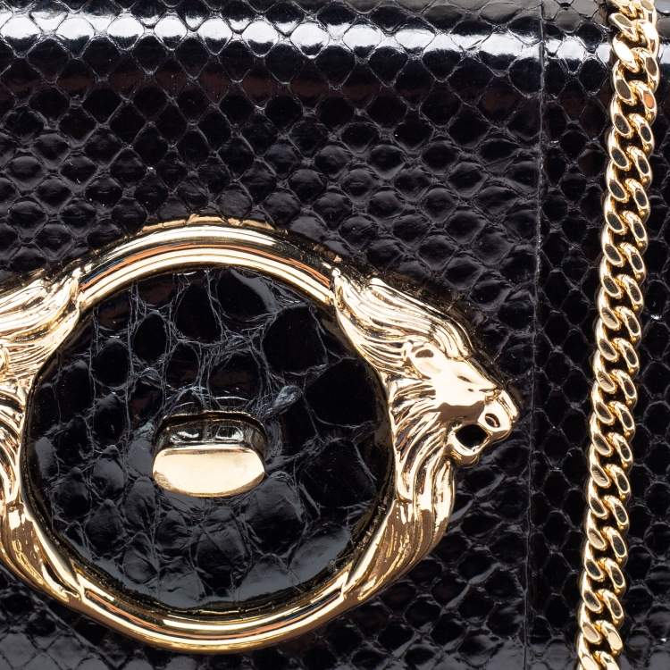 Pre Owned Roberto Cavalli Black Python Wallet On Chain