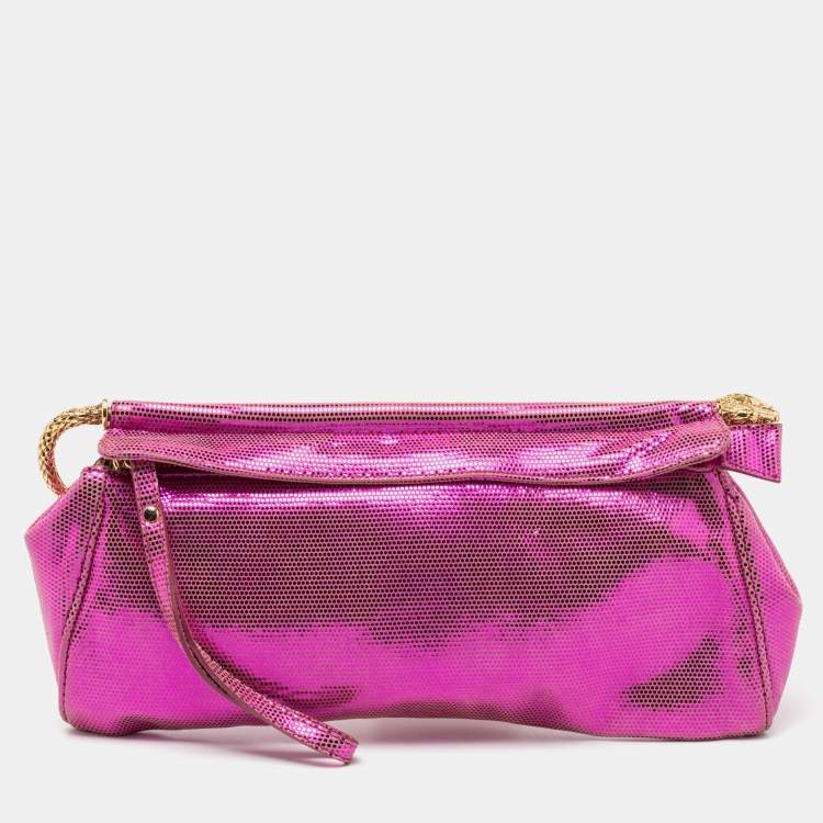 Pre Owned Roberto Cavalli Metallic Pink Frame Clutch