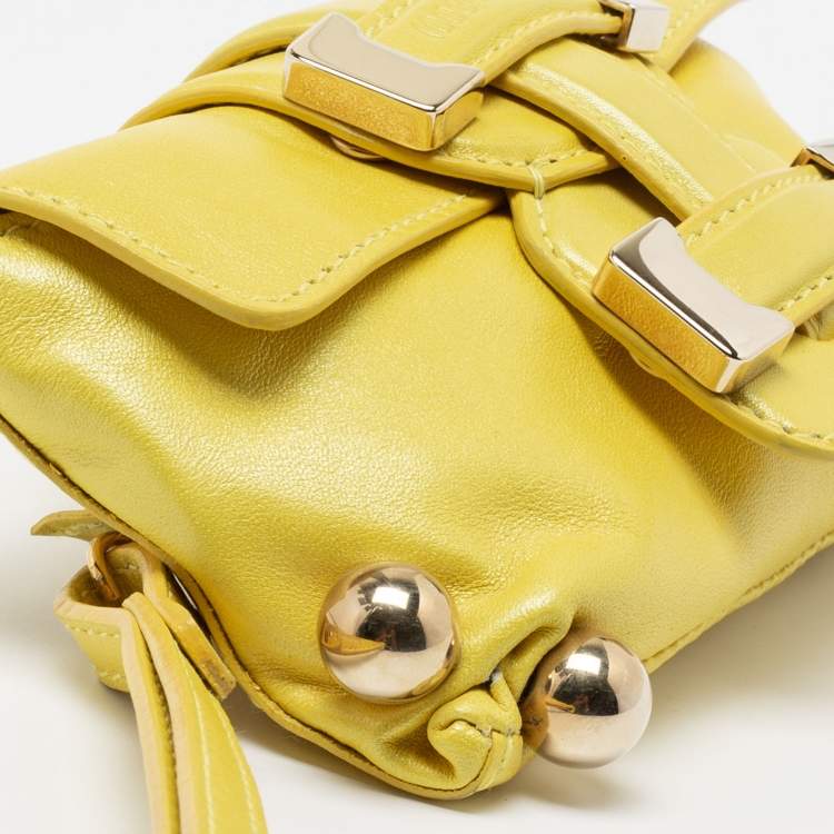 Pre Owned Roberto Cavalli Yellow Leather Flap Clutch