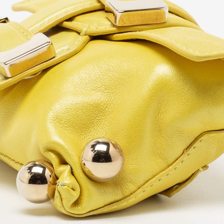 Pre Owned Roberto Cavalli Yellow Leather Flap Clutch