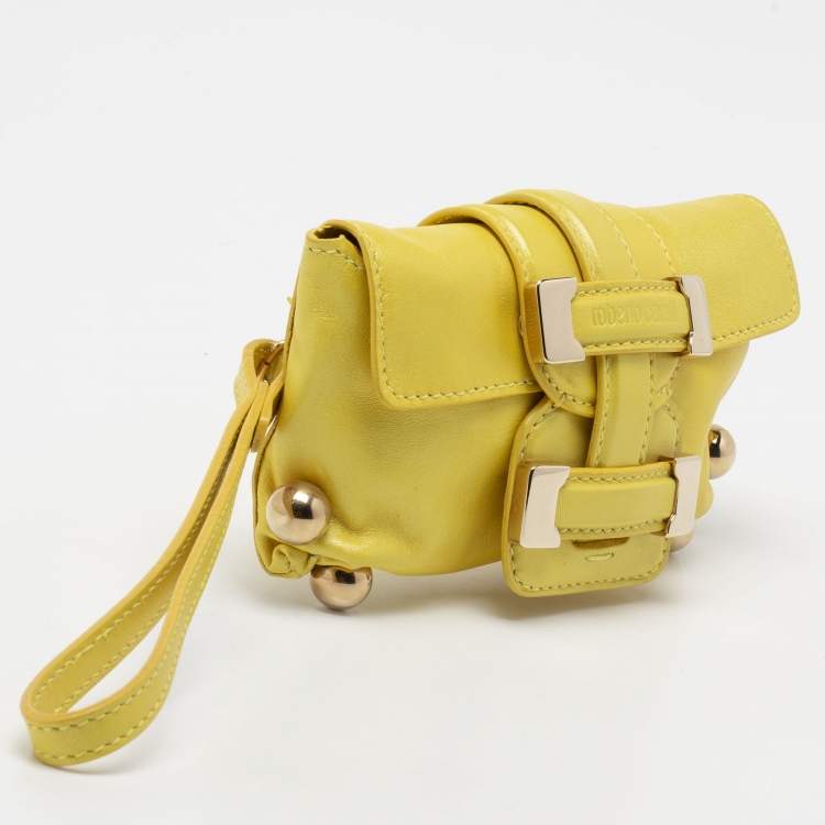 Pre Owned Roberto Cavalli Yellow Leather Flap Clutch