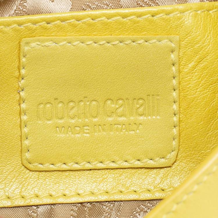 Pre Owned Roberto Cavalli Yellow Leather Flap Clutch