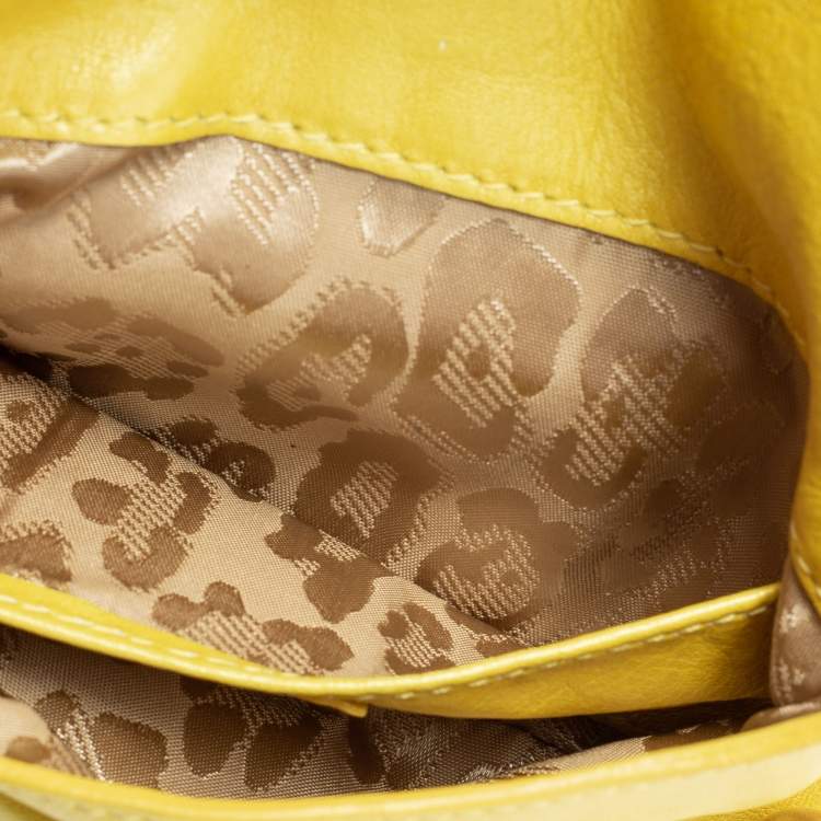 Pre Owned Roberto Cavalli Yellow Leather Flap Clutch
