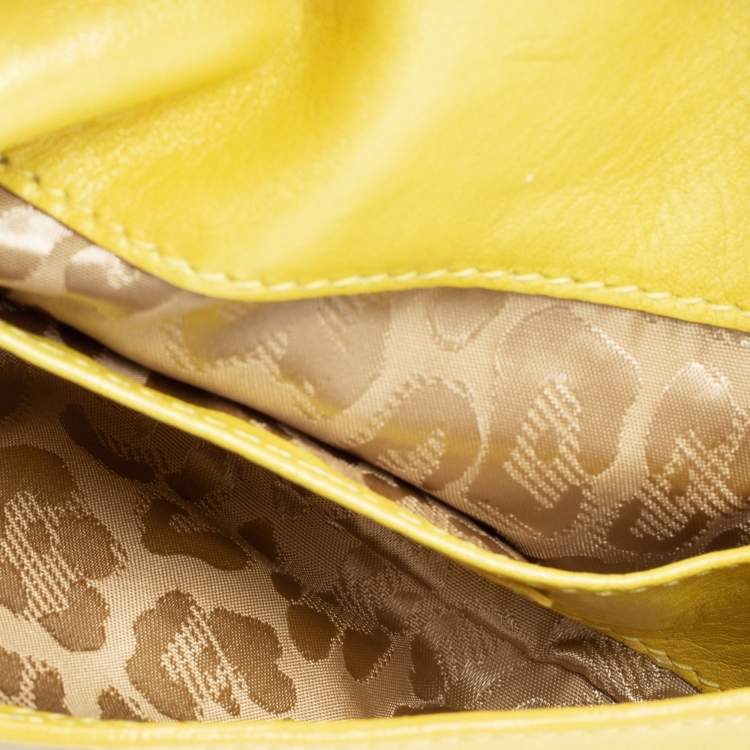 Pre Owned Roberto Cavalli Yellow Leather Flap Clutch