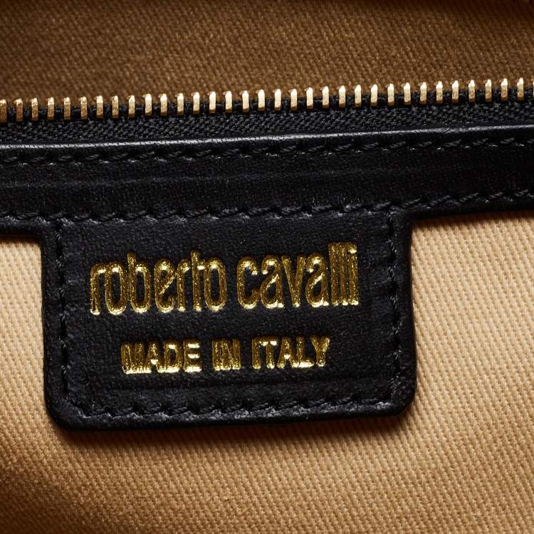 Pre Owned Roberto Cavalli Beige/Brown Animal Print Canvas And Leather Tote