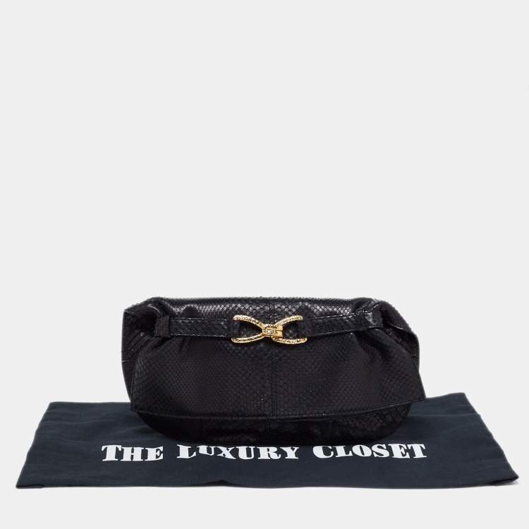 Pre Owned Roberto Cavalli Black Python Fold Over Clutch