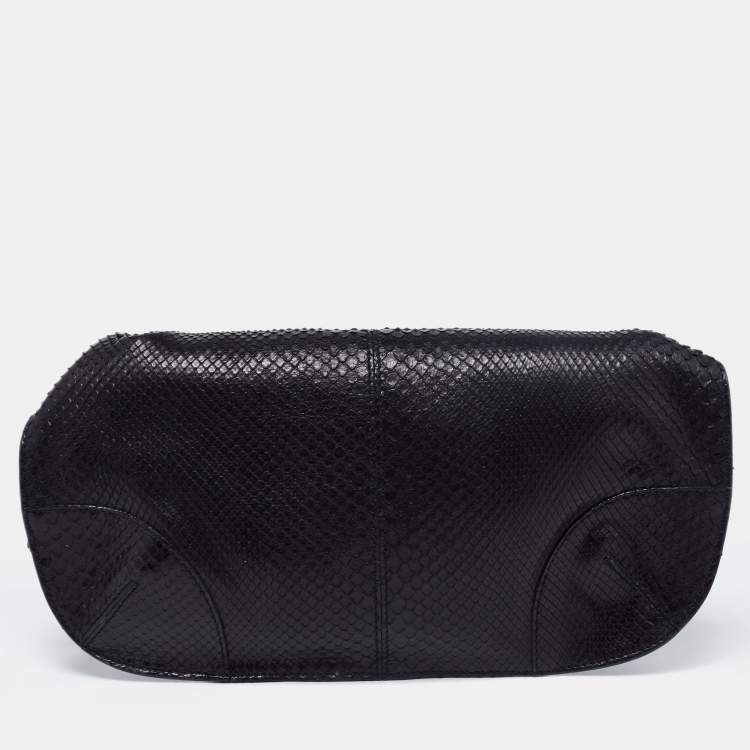 Pre Owned Roberto Cavalli Black Python Fold Over Clutch