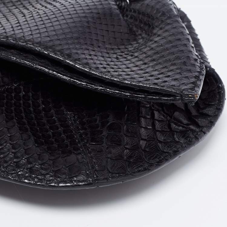 Pre Owned Roberto Cavalli Black Python Fold Over Clutch