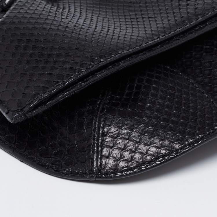 Pre Owned Roberto Cavalli Black Python Fold Over Clutch