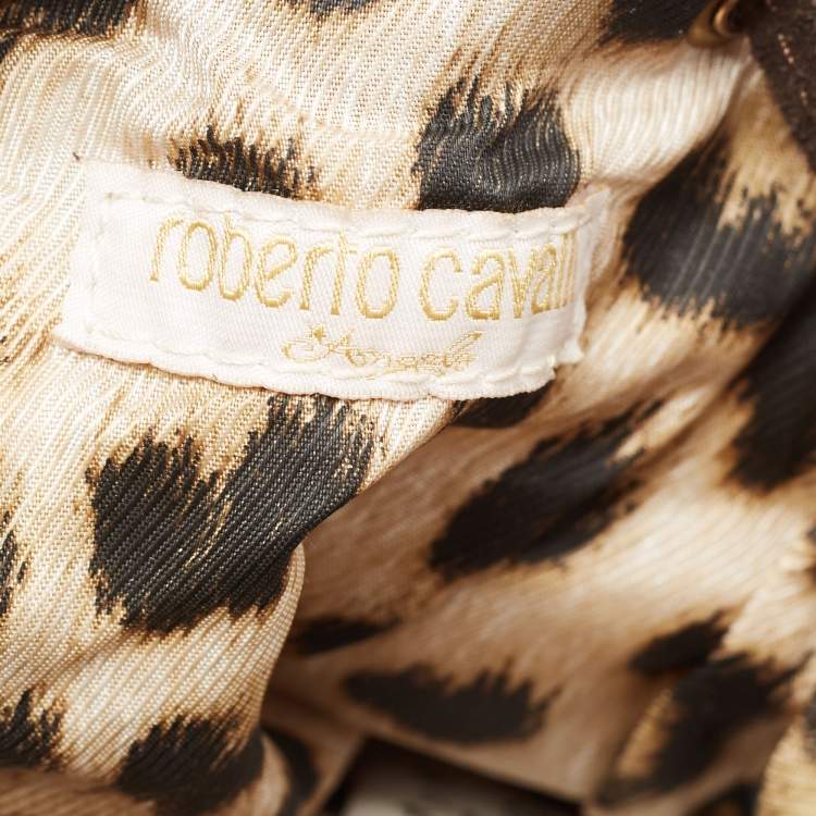 Pre Owned Roberto Cavalli Brown Leopard Print Fabric And Suede Mini Bucket Bag 