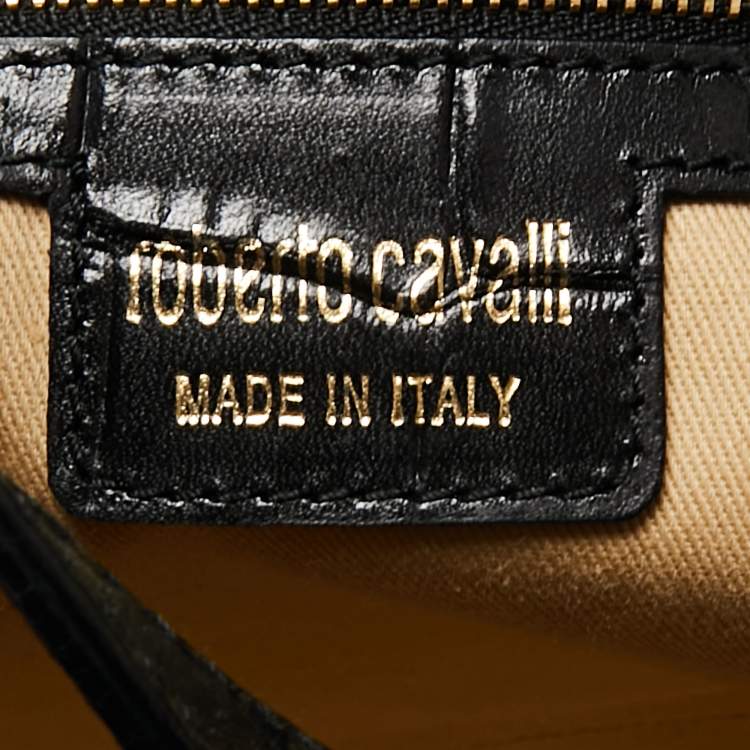 Pre Owned Roberto Cavalli Black Croc Embossed Leather Tote
