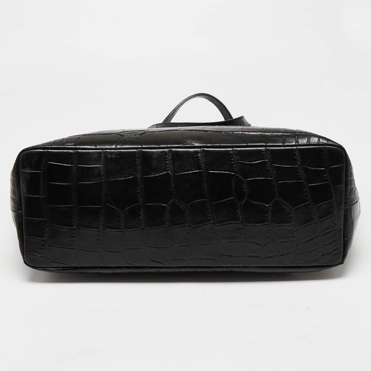 Pre Owned Roberto Cavalli Black Croc Embossed Leather Tote