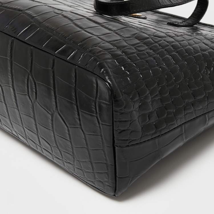 Pre Owned Roberto Cavalli Black Croc Embossed Leather Tote