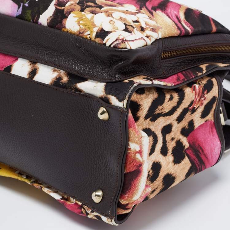 Pre Owned Roberto Cavalli Multicolor Floral Print Fabric and Leather Tote