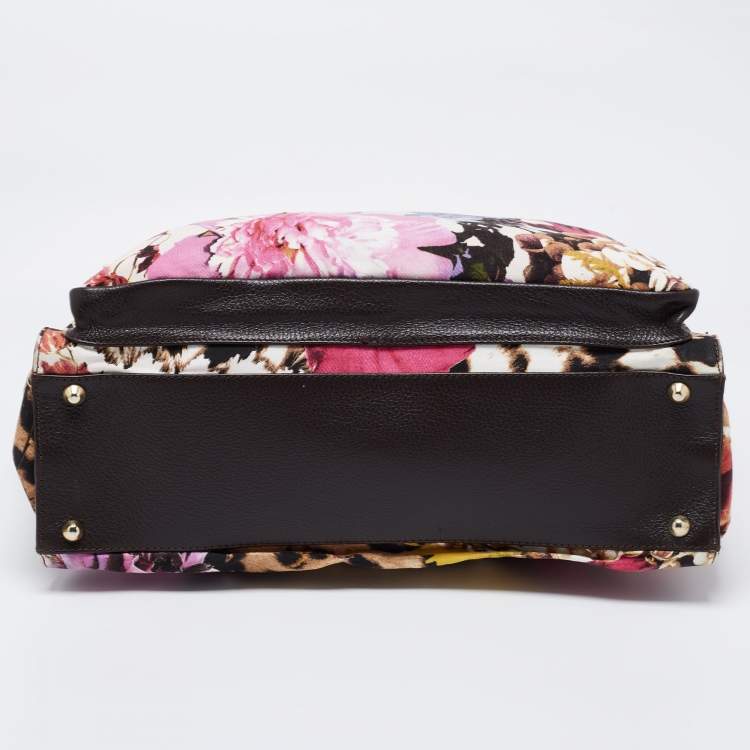 Pre Owned Roberto Cavalli Multicolor Floral Print Fabric and Leather Tote