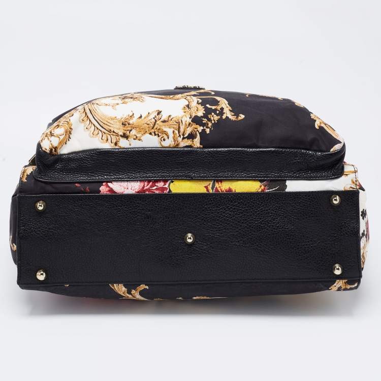 Pre Owned Roberto Cavalli Multicolor Floral Print Fabric and Leather Tote