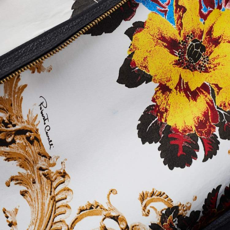 Pre Owned Roberto Cavalli Multicolor Floral Print Fabric and Leather Tote