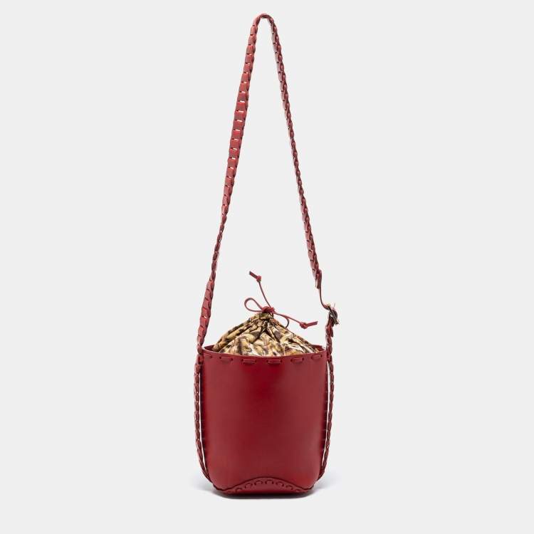 Pre Owned Roberto Cavalli Red Leather Bucket Bag