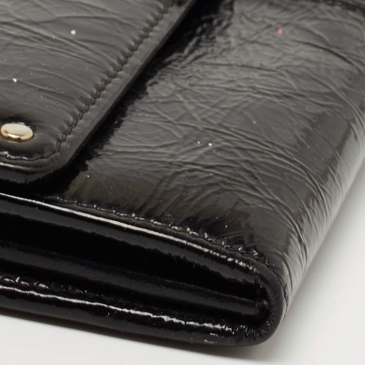 Pre Owned Roberto Cavalli Black Patent Leather Flap Wallet On Chain 