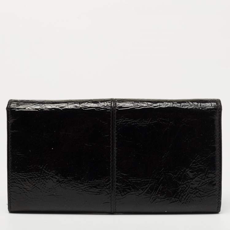 Pre Owned Roberto Cavalli Black Patent Leather Flap Wallet On Chain 