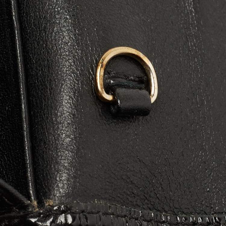 Pre Owned Roberto Cavalli Black Patent Leather Flap Wallet On Chain 