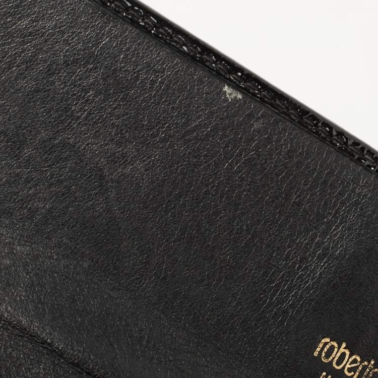 Pre Owned Roberto Cavalli Black Patent Leather Flap Wallet On Chain 