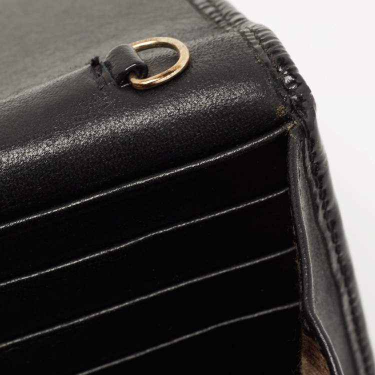 Pre Owned Roberto Cavalli Black Patent Leather Flap Wallet On Chain 