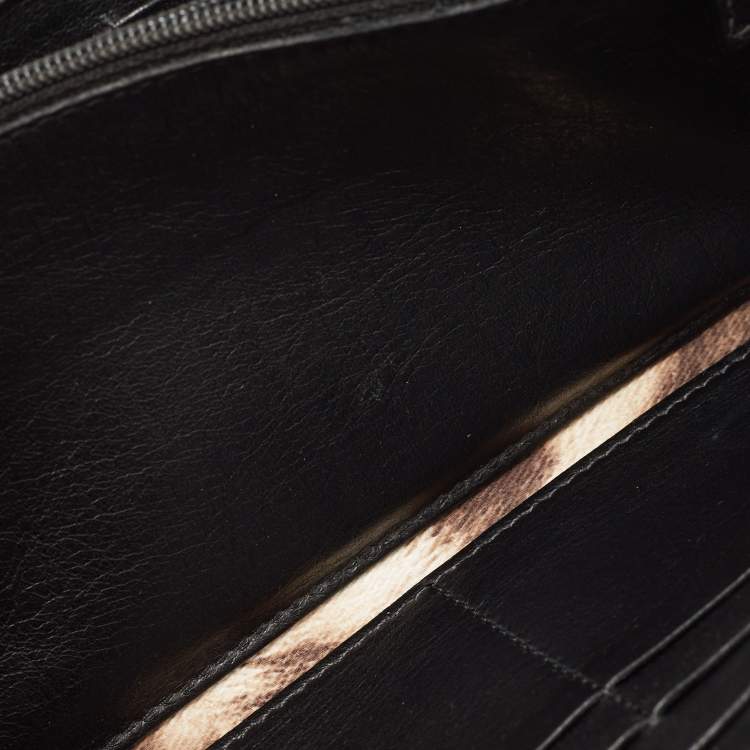 Pre Owned Roberto Cavalli Black Patent Leather Flap Wallet On Chain 