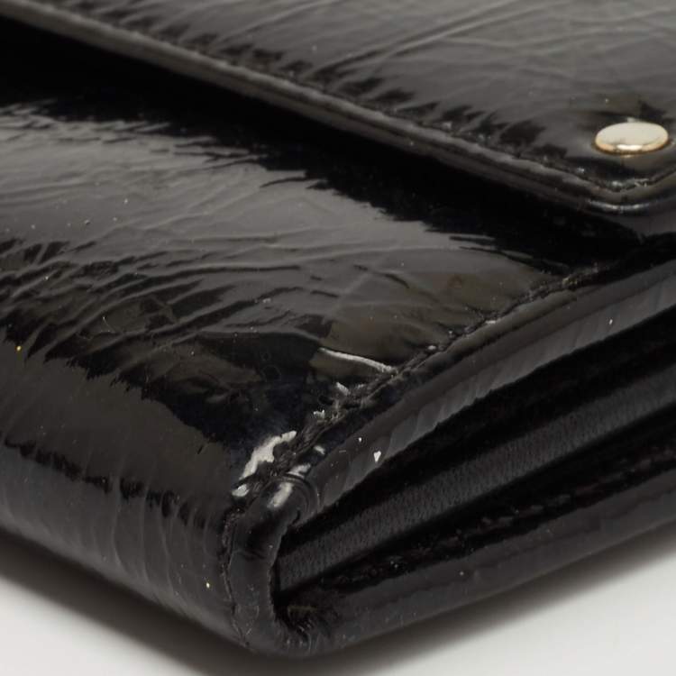Pre Owned Roberto Cavalli Black Patent Leather Flap Wallet On Chain 