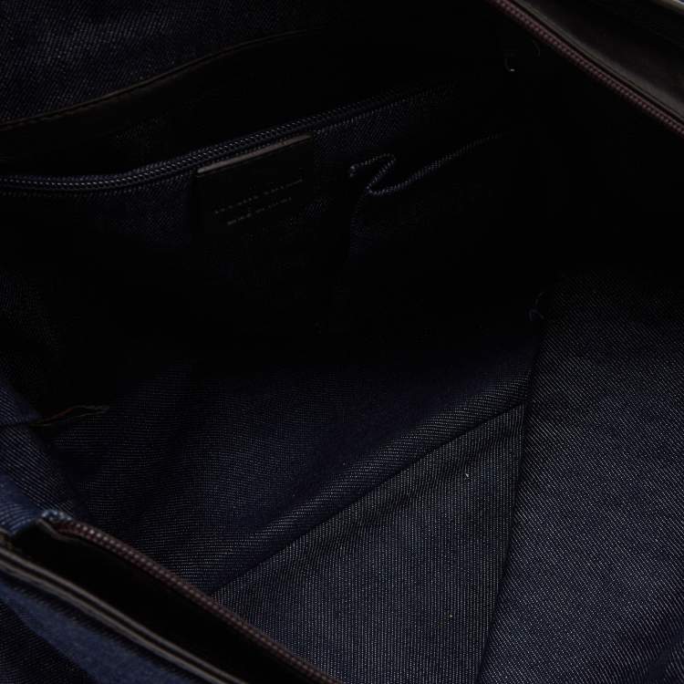 Pre Owned Roberto Cavalli Navy Blue Denim and Leather Studded Logo Shopper Tote