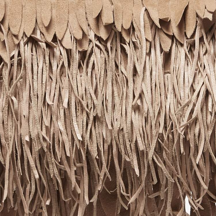 Pre Owned Roberto Cavalli Beige/Pink Suede Fringe Flap Clutch