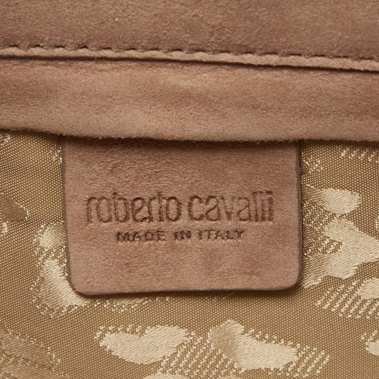 Pre Owned Roberto Cavalli Beige/Pink Suede Fringe Flap Clutch