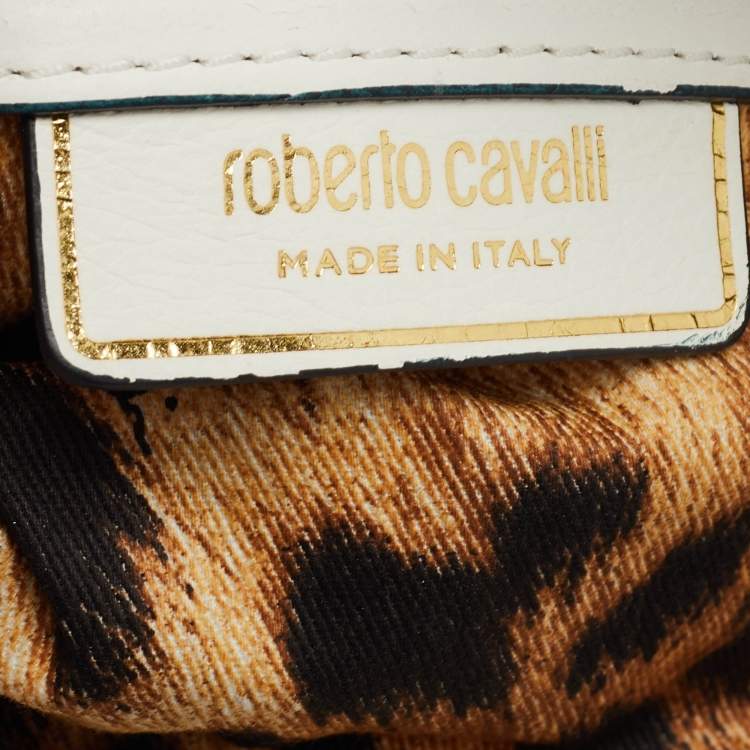 Pre Owned Roberto Cavalli Blue/White Majolica Print Leather Foldover Clutch