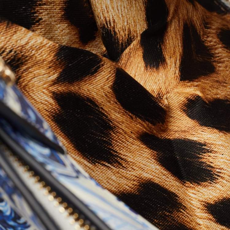 Pre Owned Roberto Cavalli Blue/White Majolica Print Leather Foldover Clutch