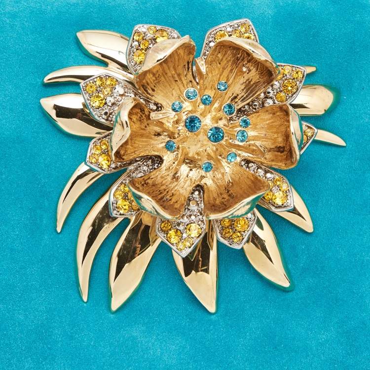 Pre Owned Roberto Cavalli Turquoise Suede Crystal Metal Flower Embellished Foldover Clutch