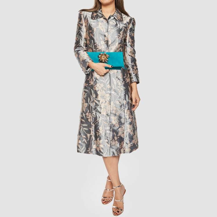 Pre Owned Roberto Cavalli Turquoise Suede Crystal Metal Flower Embellished Foldover Clutch