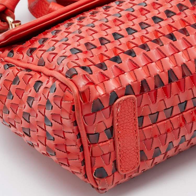 Pre Owned Roberto Cavalli Orange Leather and Patent Top Handle Bag